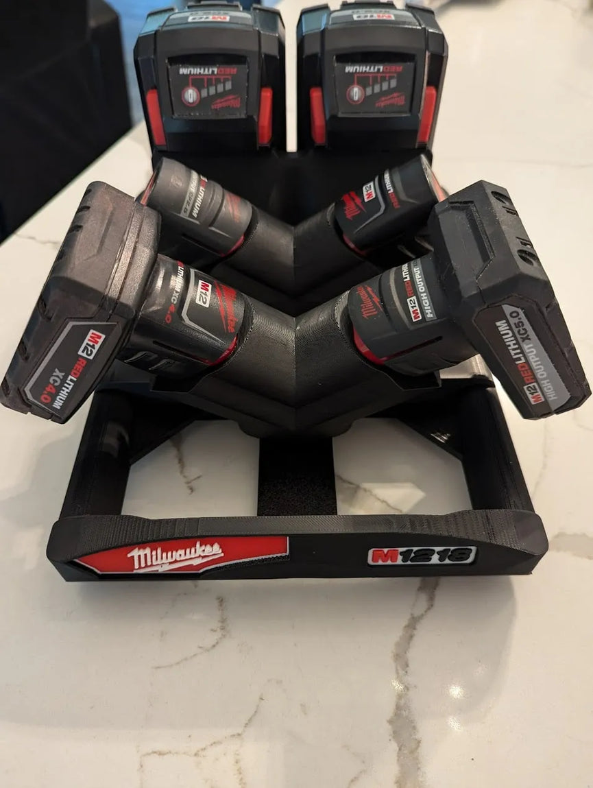M12/M18 PACKOUT Battery Caddy — PETG 3D Printed Holder (4 × M12 + 2 × M18)