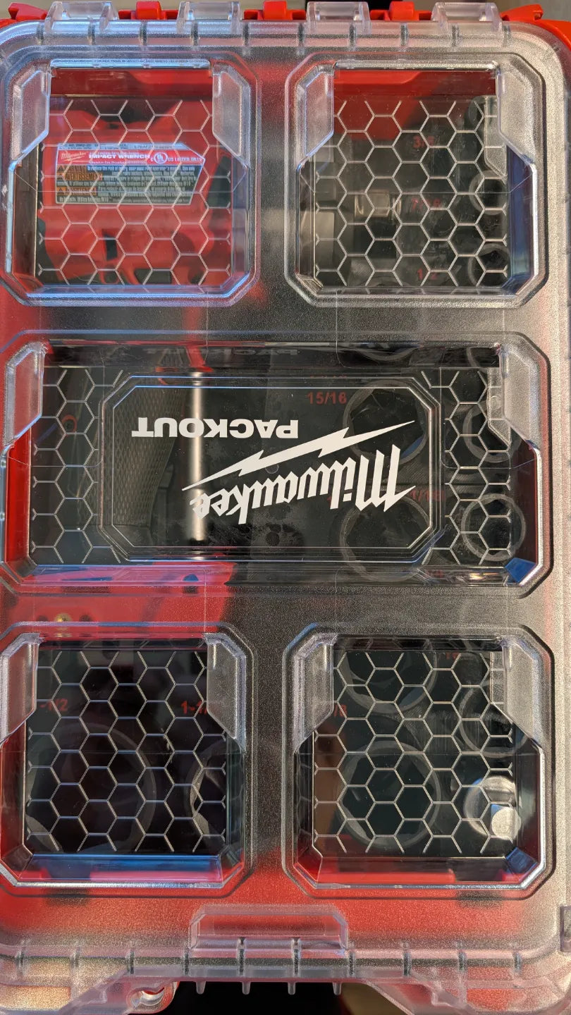 Insert for Milwaukee Packout 5-Compartment Organizer – Fits M18 1/2" Impact Wrench & 15pc SAE Socket Set