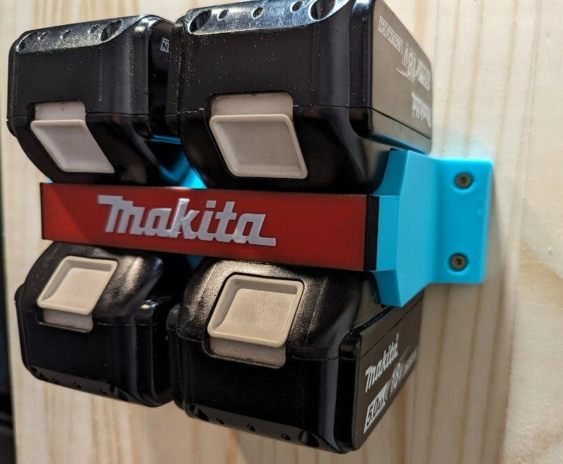 Makita 18V Battery Wall Mount Holder – Holds 4 Batteries (3D Printed)