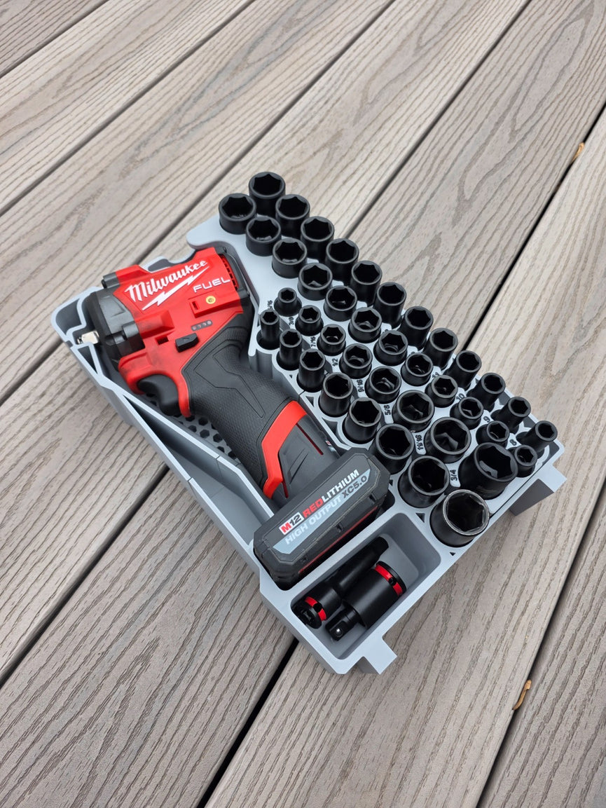 Milwaukee PACKOUT Insert – M12 Stubby Impact & 43pc 3/8″ Socket Set (48-22-8435) Insert | PACKOUT