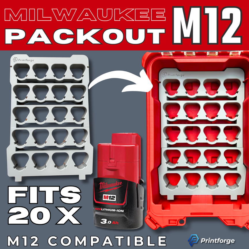20× M12 Battery Storage Insert | Milwaukee PACKOUT Organiser 48228430