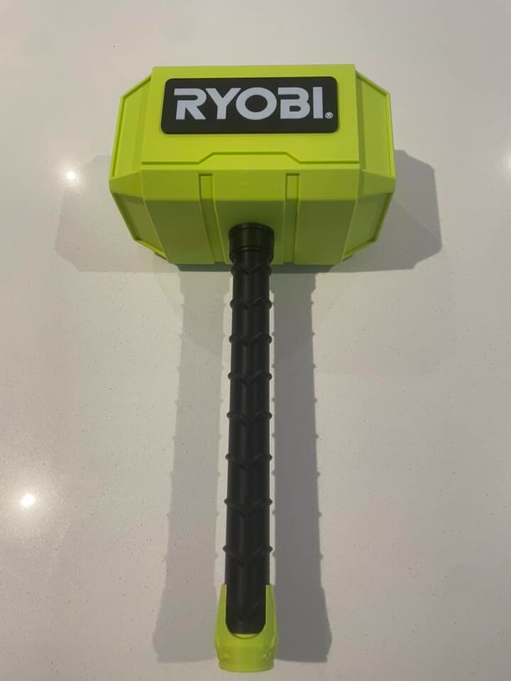 Ryobi Inspired Mjolnir Thor's Hammer. Life Size 3D Printed