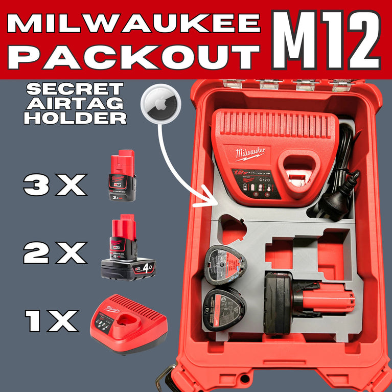 Milwaukee PACKOUT M12 Batteries, Charger & AirTag Comp Insert | PACKOUT Compact Organiser 48-22-8435