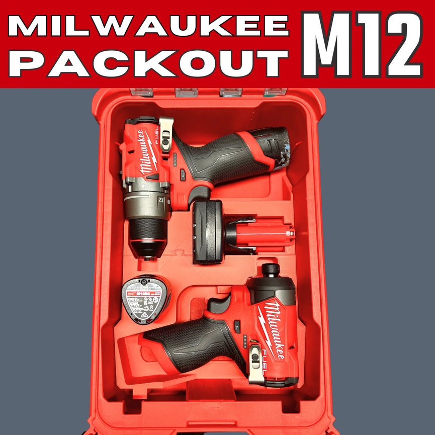 Milwaukee PACKOUT M12 Drill, Impact, Batteries & Secret AirTag Insert | PACKOUT Organiser 48228430
