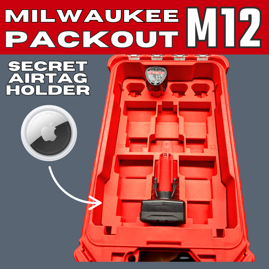 Milwaukee PACKOUT Insert – M12 Battery Holder with Hidden AirTag Slot (3D Printed)
