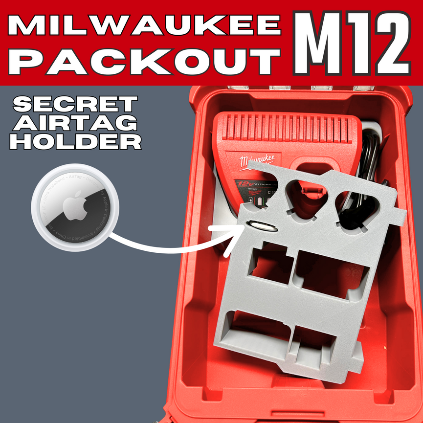 Milwaukee PACKOUT M12 Battery & Charger Organizer Insert with Hidden AirTag Holder (3D Printed)
