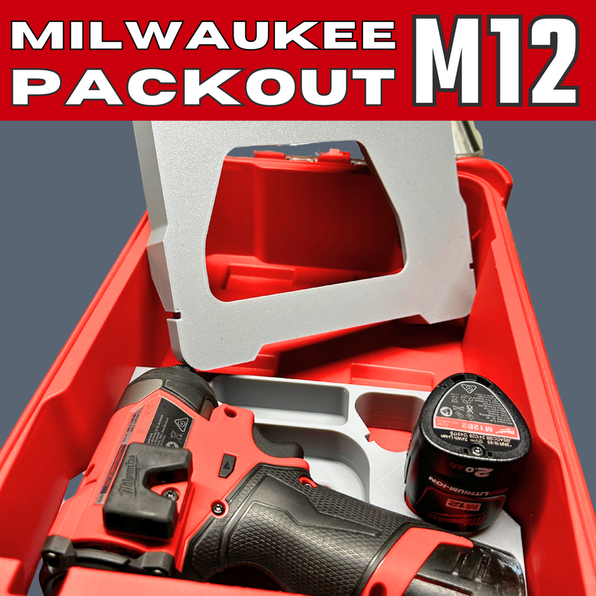 Milwaukee PACKOUT M12 Drill & Battery Organizer Insert with Hidden AirTag Holder (3D Printed)