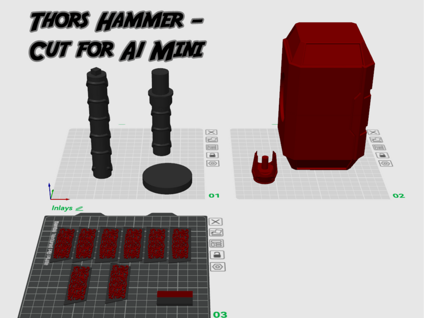 A1 Mini Cut Mjolnir - Thor's Hammer - Battery Storage Insert - Tool Insert