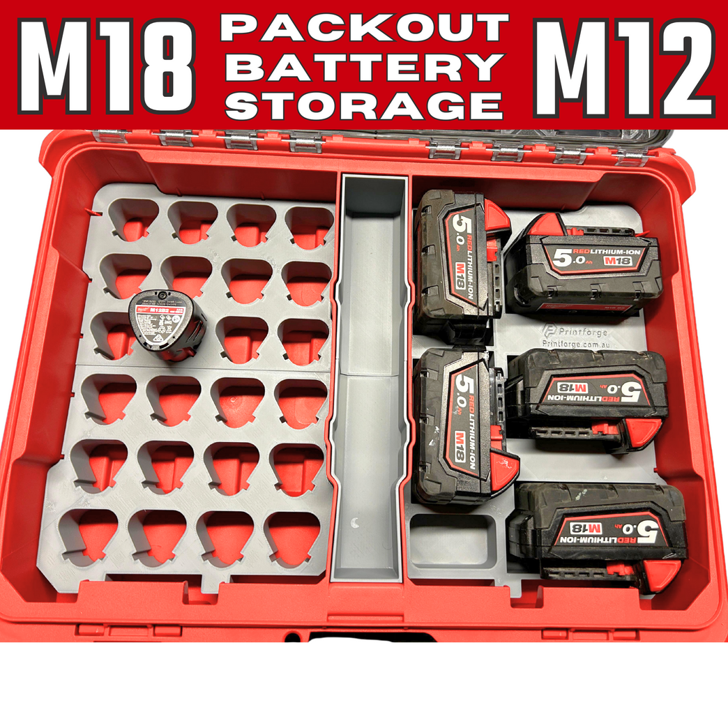 Milwaukee M18 & M12 Battery Holder Insert (3D Printed) – Fits Milwaukee PACKOUT Compact Organizer (48228430)