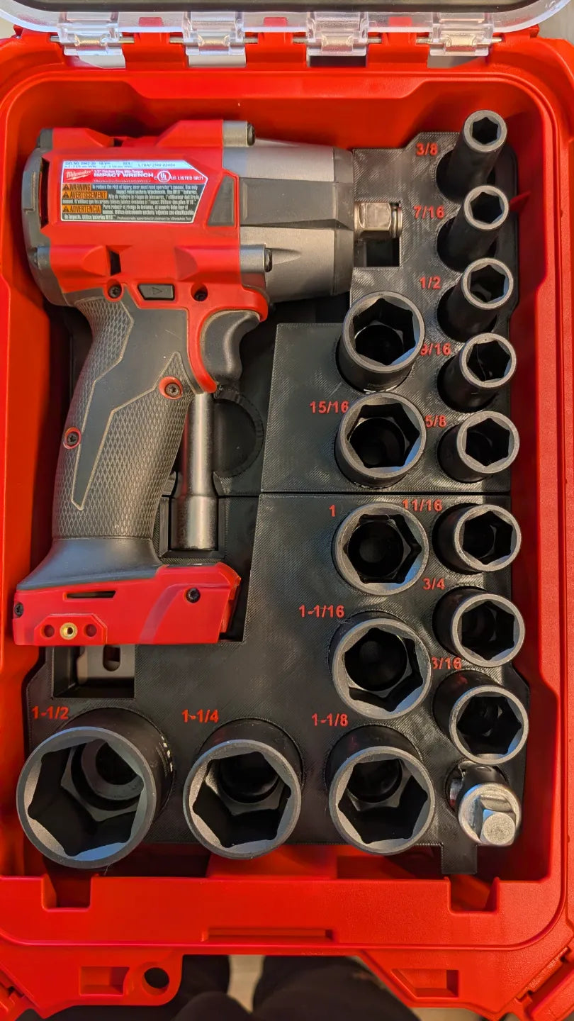 Insert for Milwaukee Packout 5-Compartment Organizer – Fits M18 1/2" Impact Wrench & 15pc SAE Socket Set