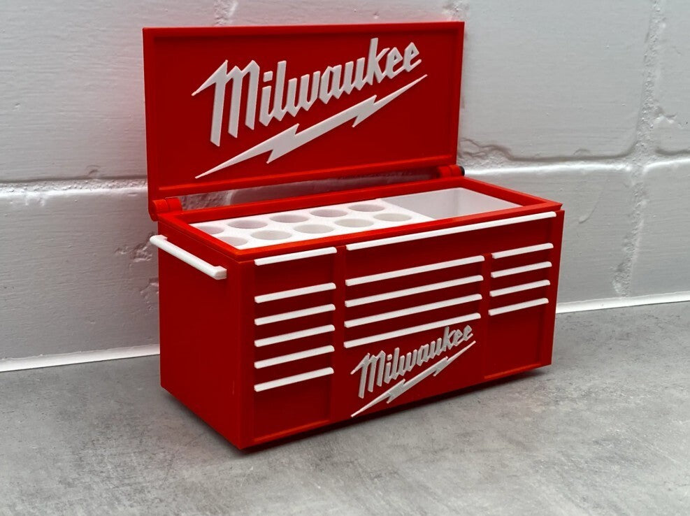 Milwaukee Toolbox Pen Holder - 3D Printed Desk Organizer  - Lid or No Lid Option