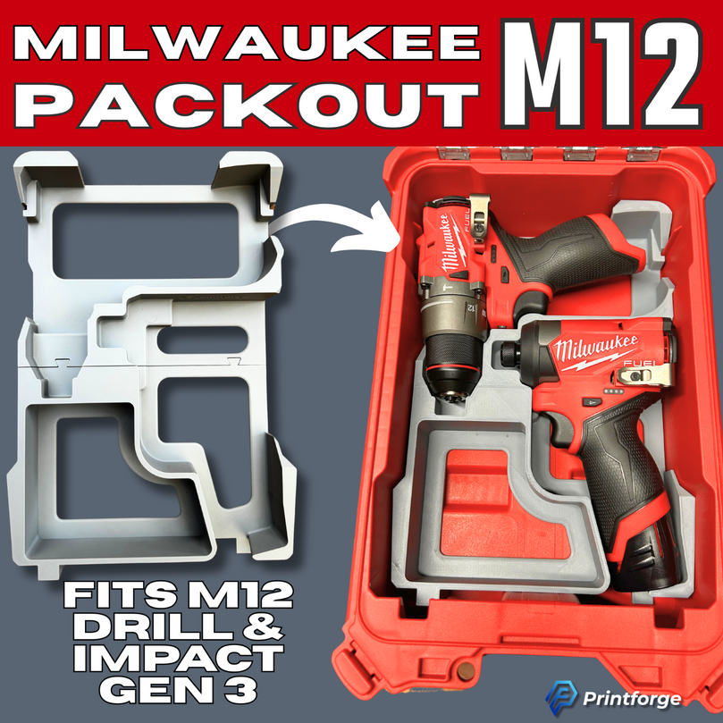 Milwaukee PACKOUT M12 Drill, Impact & Battery Storage Insert | PACKOUT Compact Organiser 48228435