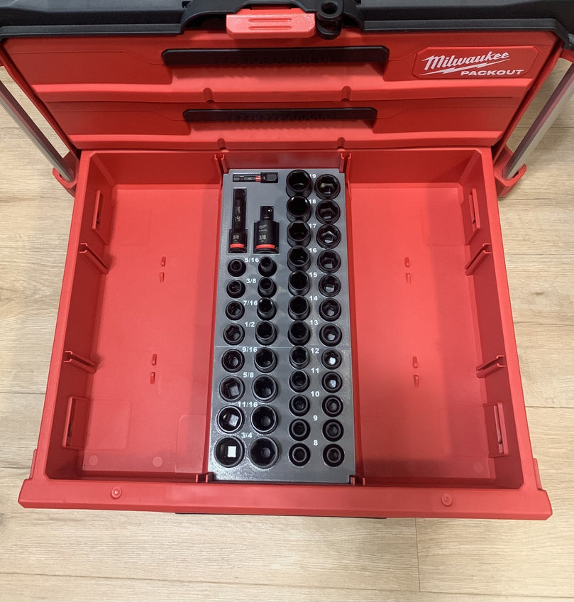 Milwaukee PACKOUT Drawer Insert – 43pc 3/8″ SAE & Metric Impact Socket Set Inlay Insert | PACKOUT