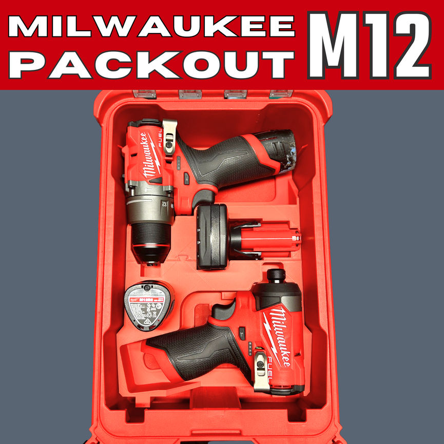 Milwaukee PACKOUT Insert – M12 Drill, Impact Driver & Battery Holder with Hidden AirTag (3D Printed)