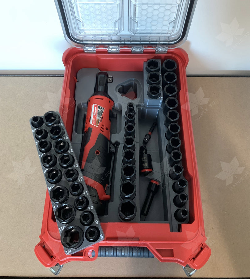 Milwaukee PACKOUT Organiser 48 - 22 - 8435 M12 Ratchet & 43 - Piece Impact Socket Insert