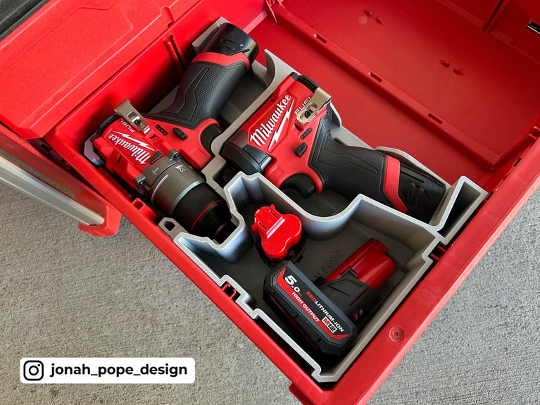 M12 Drill and Impact Driver Gen 3 | Fits Milwaukee PACKOUT Drawers 48-22-8443 Battery Holder