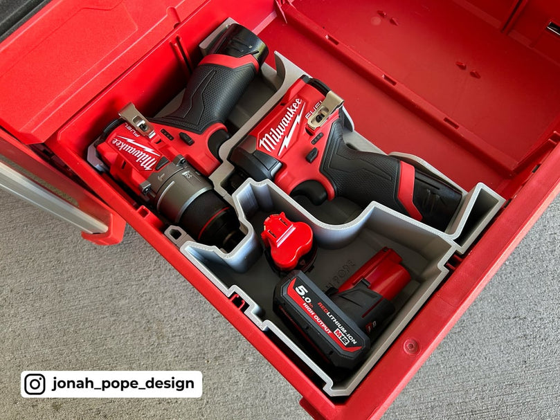 M12 Drill and Impact Driver Gen 3 | Fits Milwaukee PACKOUT Drawers 48-22-8443 Battery Holder