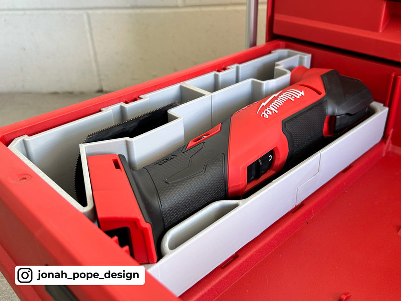 Milwaukee PACKOUT 3-Drawer 48228443 M18 FUEL Multi-Tool Slimline drawer insert (Left section) - print part dimensions