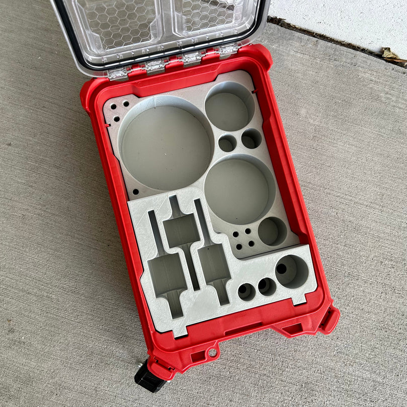 Hole saw set insert showing arbor bit storage